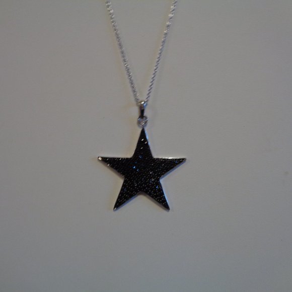 Black Spinel Sterling Silver Star Pendant w/Chain NIB - Picture 3 of 12